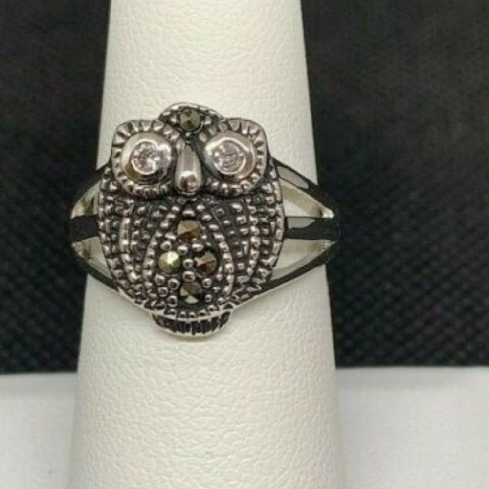 RS Covenant #1771 Owl Sparkling Cubic Zirconia Rhodium Plated Ring Size 7